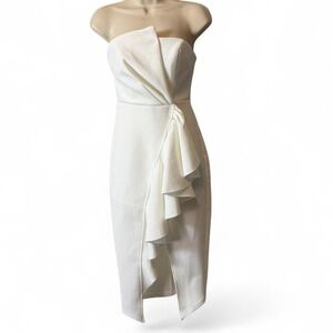 Billy J White Strapless Asymmetrical Ruffle Midi Dress, Women's Size 6